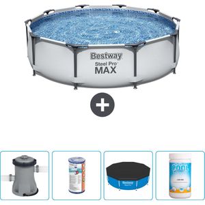 Bestway Rond Steel Pro MAX Zwembad - 305 x 76 cm - Grijs - Inclusief Pomp Filter - Afdekzeil - Chloor