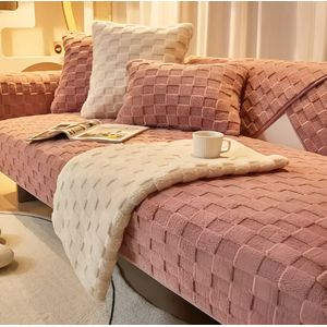 E-Shop4u® - Bankhoezen - Sofacover - Pluche Bankhoes Winter Nordic - Bank Beschermhoes - Antislip + Waterdicht - Bank Bekleding - 100% Polyester - Geschikt voor Hoekbank - bankhoes - bank beschermer - kussenhoes - 110x160cm - Roze