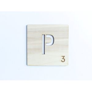 HOUTEN WANDDECORATIE / WOODEN WALL DECORATION - MUURDECORATIE / WALL ART - Letter tegel P / Tile P - 11 x 11cm - LICHT HOUT / NATURAL WOOD - WOORDFEUD / WORDFEUD - LETTERSPEL - SPELBORD - SCRABBLE - NAAMBLOKJES - LETTERBLOKKEN