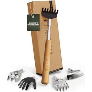 Uitschuifbare Rugkrabber - [Inclusief 5 Opzetstukken] Bamboe Handvat - Voor Kalmerende Krabgevoelens - Achterkrabber - Premium Roestvrijstalen Back Scratcher - Ideaal als Cadeau