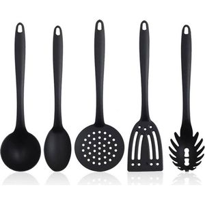 Metaltex - Set van 5 spatels - Nylon - Zwart - Soeplepel, pollepel, schuimspaan, keukenspatel en spaghettilepel