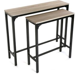 Smalle hal of vestibule Entree hal meubilair, Console Tafel, Set van 2, Afmetingen (H x B x H) 80 x 25 x 95 cm, Hout en Metaal, Kleur Zwart