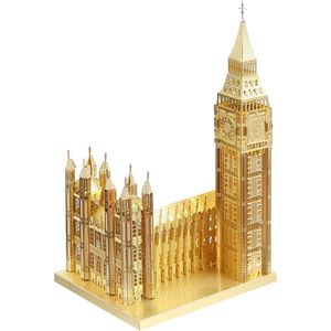 Ariqo Bouwpakket Volwassenen - 3D Metalen Puzzel - Big Ben London - Educatief Speelgoed - DIY - RVS - 6x8x13 cm - Goud