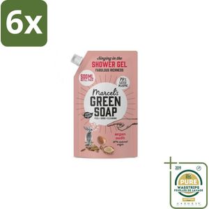 Marcel's Green Soap - Shower Gel - Navulling - Argan & Oudh - Krachtige werking - 500 ml - Voordeelverpakking - 6 stuks - Navulverpakking - Duurzaam