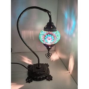 Oosterse Glans - Handgemaakte Mozaïeklamp - Zwaan lamp 35cm - Blauw/Roze