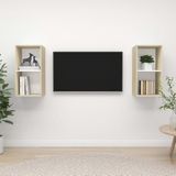 The Living Store TV-meubel Set van 2 - Televisiewandmeubel - 37x37x72 cm - wit/sonoma eiken