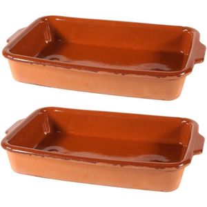 3x stuks bruine terracotta ovenschaal/serveerschalen 36 x 23 x 5 cm - Pamplona - Ovenschotel schalen - Bakvorm/braadslede