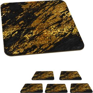 Onderzetters voor glazen - Marmer - Goud - Zwart - 10x10 cm - Glasonderzetters - 6 stuks