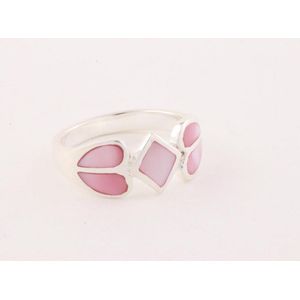 Zilveren ring met roze parelmoer - maat 17