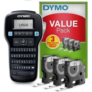 DYMO LabelManager 160 Labelprinter startpakket | Handheld Labelprinter | met 3 rollen D1 etiketten QWERTZ-toetsenbord | Ideaal voor kantoor of thuis