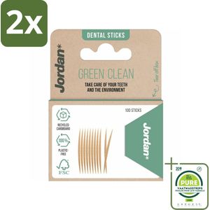 Jordan - Tandenstokers - Green Clean - 100 Stokers - Voordeelverpakking - 2 stuks - Tandenstokers - Duurzame tandenstokers