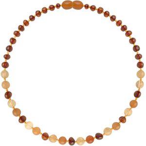 Wild Sun Barnsteen Ketting Kind - Amber Ketting - Baltische Barnsteen – 36 cm – Cognac / Aventurijn