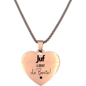 Ketting RVS - Hart - Rosegoud - Juf U Bent De Beste
