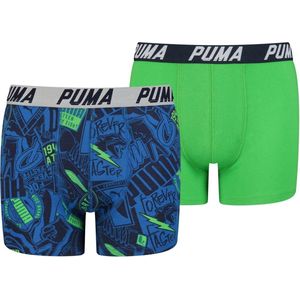 Puma - AOP Boxer 2P Boys - Jongens Ondergoed - 152 - Blauw/Groen