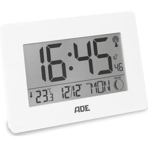 Grote digitale radiogestuurde klok met XXL cijfers | tafelklok en wandklok met kalenderfunctie | met temperatuurweergave | radiogestuurde wekker op batterijen | wit