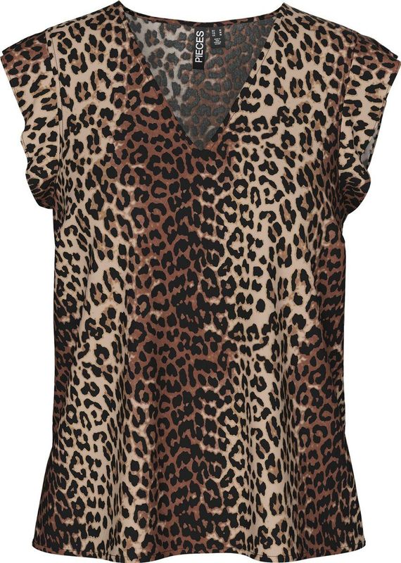 Pieces - Pcnya Sl V-neck Top Wvn Bc 17147804 - T-shirt - Moonlight/leo