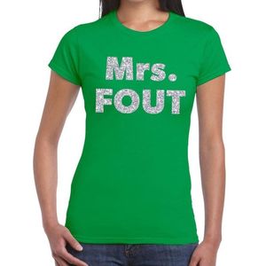 Mrs. Fout zilver glitter tekst t-shirt groen dames - Foute party kleding XL