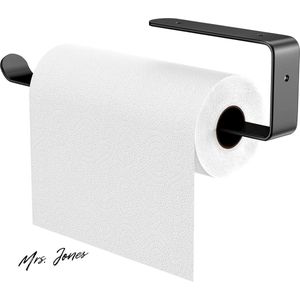 Mrs. Jones Premium Keukenrolhouder - Aluminiumlegering - Mat - Muurmontage - Vaste schroeven - Keukenpapier - Zwart