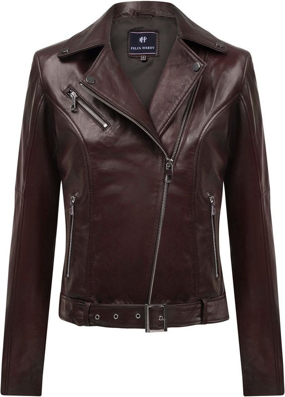 Felix Hardy Leren Jas Met Rits Dames Bordeaux - L