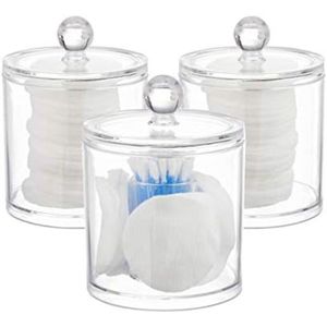 Set van 3 acryl organizers voor wattenstaafjes en wattenschijfjes, met deksel, onderhoudsvrij, doorzichtig