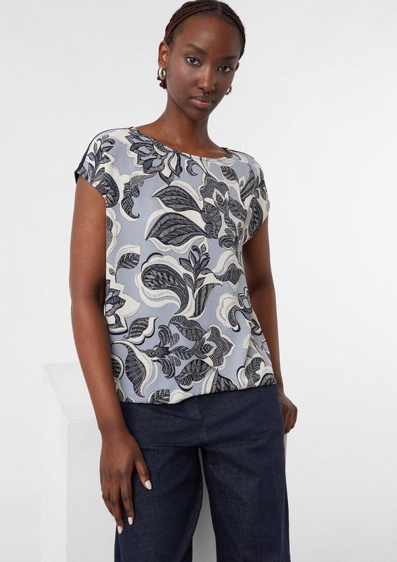 comma - T-Shirt - Bloemenprint - Oversized - U-halslijn