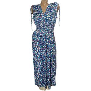 Dames maxi jurk met print S/M Blauw/wit/paars/groen