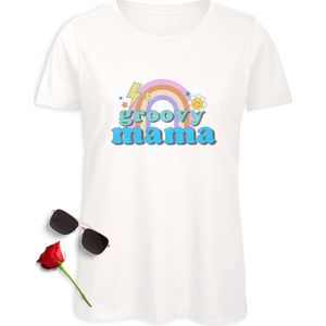 Groovy Mama T-shirt - Mama tshirt - T shirt voor mama - Dames shirt met print - Vrouwen t Shirt met vrolijke opdruk - Moederdag cadeau t Shirt - Verkrijgbaar in maten: S M L XL XXL - T shirt kleuren: Wit, Zwart en Groen.