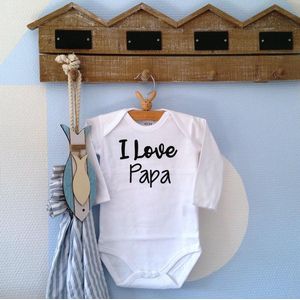Rompertje baby tekst cadeau eerste vaderdag | I Love Papa | Lange mouw | wit zwart | maat 62/68 | vaderdag zwanger geboren bekendmaking zwangerschap aanstaande baby jongen meisje unisex