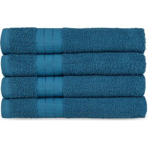 4x premium katoen badstof handdoeken petrol - 50x100 - hotelkwaliteit - heerlijk zacht en soepel - vochtabsorberend - geweven rand - luxe uitstraling