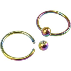 Fako Bijoux® - Ball Closure Piercing - Ring - 10mm - Multicolour - 2 Stuks