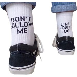 Winkrs - Grappig witte sokken met tekst: Don't Follow Me - I'm lost too - Maat 37-42