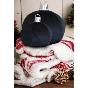 Unique Living - Kerst Decoratie - Sierkussen - Kerstbal - Kerstkussen - Zwart - 2 Stuks