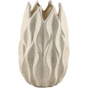 HomeBound by KY | Aardewerk vaas flower beige | 13x13x20,5cm | bloemenvaas keramiek bloem off-white