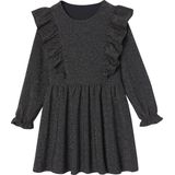 Jerseyjurken - Antraciet - Glanzende Jersey Jurk - Lurexdraad - Ronde Hals
