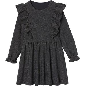 Jerseyjurken - Antraciet - Glanzende Jersey Jurk - Lurexdraad - Ronde Hals