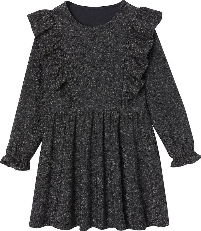 Jerseyjurken - Antraciet - Glanzende Jersey Jurk - Lurexdraad - Ronde Hals