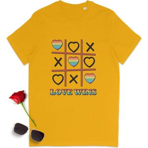 Pride t shirt - Love Pride t-shirt - Gay Pride tshirt - Love Wins - Heren t shirt - Dames t shirt - tshirt vrouwen en mannen - Unisex maten: S M L XL XXL XXXL - T shirt kleuren: wit, geel, oranje en blauw (Azur).