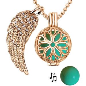 Quiges Engelenroeper 18mm Bolhouder met Ketting 90cm en Bolletje - Dames - Roségoudkleurig Bloem - EBS18140