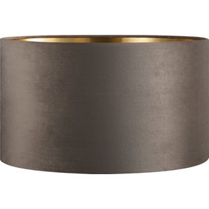 Home Sweet Home - Fluweel - Velvet Lampenkap - Cilinder - Grey + goud - Luxe stijl - ø40 x 22 cm - E27 fitting - voor staande lamp en Pendellamp - voor woonkamer en eetkamer