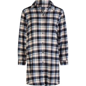 By Louise Dames Pyjama Nachthemd Lang Flanel Geruit Grijs/Roze - Maat M