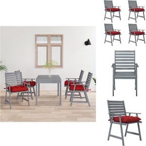 vidaXL Eetkamerstoelen - Buiten - 56x62x92 cm - Massief acaciahout - Rood kussen - Tuinstoel