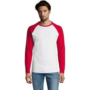 SOLS Heren Funky Contrast T-Shirt met lange mouwen (Wit/rood)