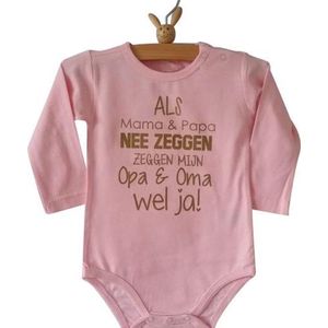 Baby Rompertje roze meisje met tekst | Als mama en papa nee zeggen zeggen mijn opa en oma wel ja | lange mouw | roze | maat 62/68