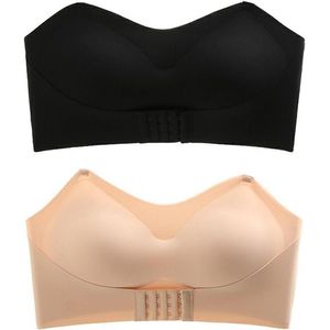 Allecto Plus - Strapless Bandeau Bra 2 Stuks voor dames - Comfortabele Strapless Bra zonder beugel - Gewatteerde Bralette met transparante bandjes - Naadloze Tube Top - Maat L