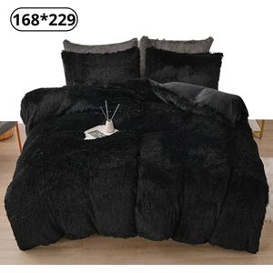 Nivard Fluffy Dekbedovertrek - Teddy Dekbedovertrek - Fleece Dekbedovertrek - Pluche - Dekbed - Deken - Inclusief Kussenslopen - Zwart 168x229cm