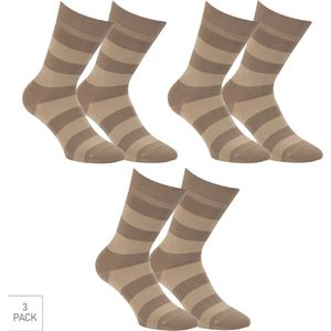 Gestreepte Bamboe Sokken 3-Pack - Beige - Maat 46-47 - Nette Bamboe Sokken Voor Frisse Droge Voeten - Dames / Heren