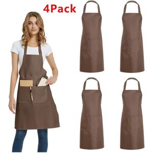 4-pack schorten - Unisex bruine zakelijke schorten met 2 zakken, geschikt voor keuken, knutselen, grillen, schilderen en koken.