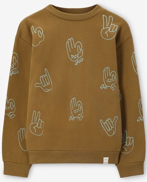 Sissy-Boy - Donkergroene Sweater - Met Handjes Print - Relaxed Fit