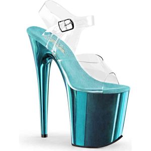 Pleaser - FLAMINGO-808 Sandaal met enkelband, Paaldans schoenen - Paaldans schoenen - 44 Shoes - Blauw/Transparant