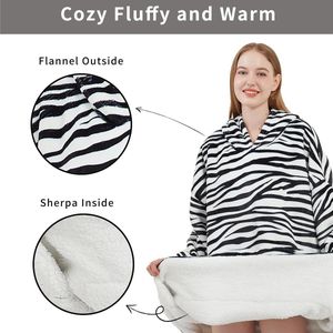 Oversized sherpa-fleece deken-hoodie voor mannen en vrouwen - super warme draagbare deken met capuchon van pluche flanel - sweatshirt met grote zak - ideaal als geschenk